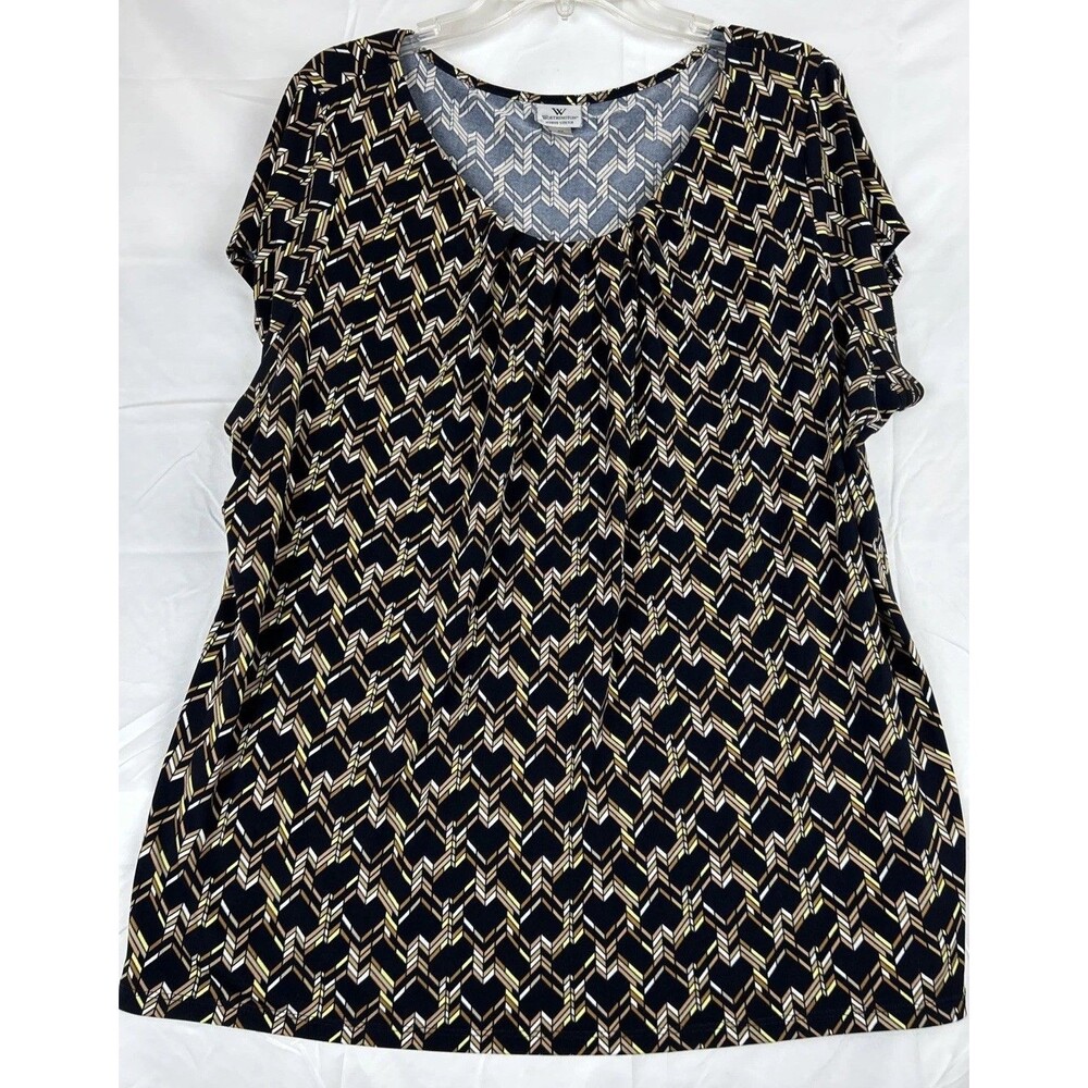 Women's Stretch Black/Brown Cap Sleeve Plus Size 2XL Top Spring Summer